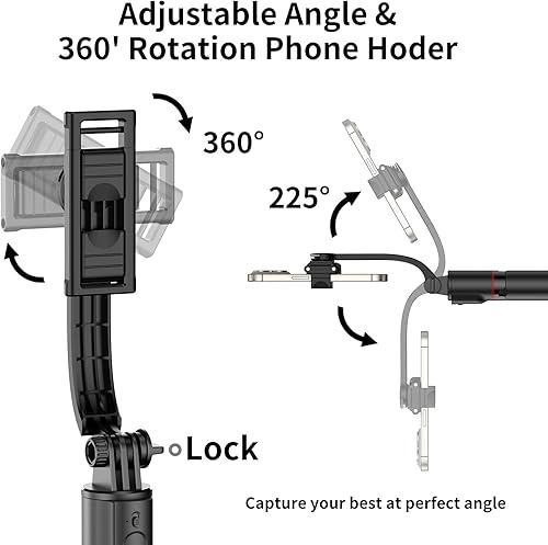 Miniatura 5 de Joyful 41" Mobile Tripod and Selfie Stick Lightweight All-in-One Phone Tripod Integrated Wireless Remote Control, Removable Phone Holder Compatible