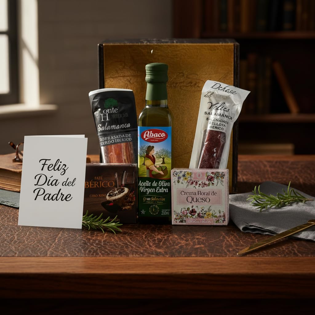 Cesta Gourmet para Regalar S | Perfecta como Cesta Regalo de Día del Padre | Incluye 1 Aceite de Oliva Virgen Extra + 1 Salchichón y 1 Sobrasada Ibérica + Crema Floral de Queso + Paté al PX con pasas