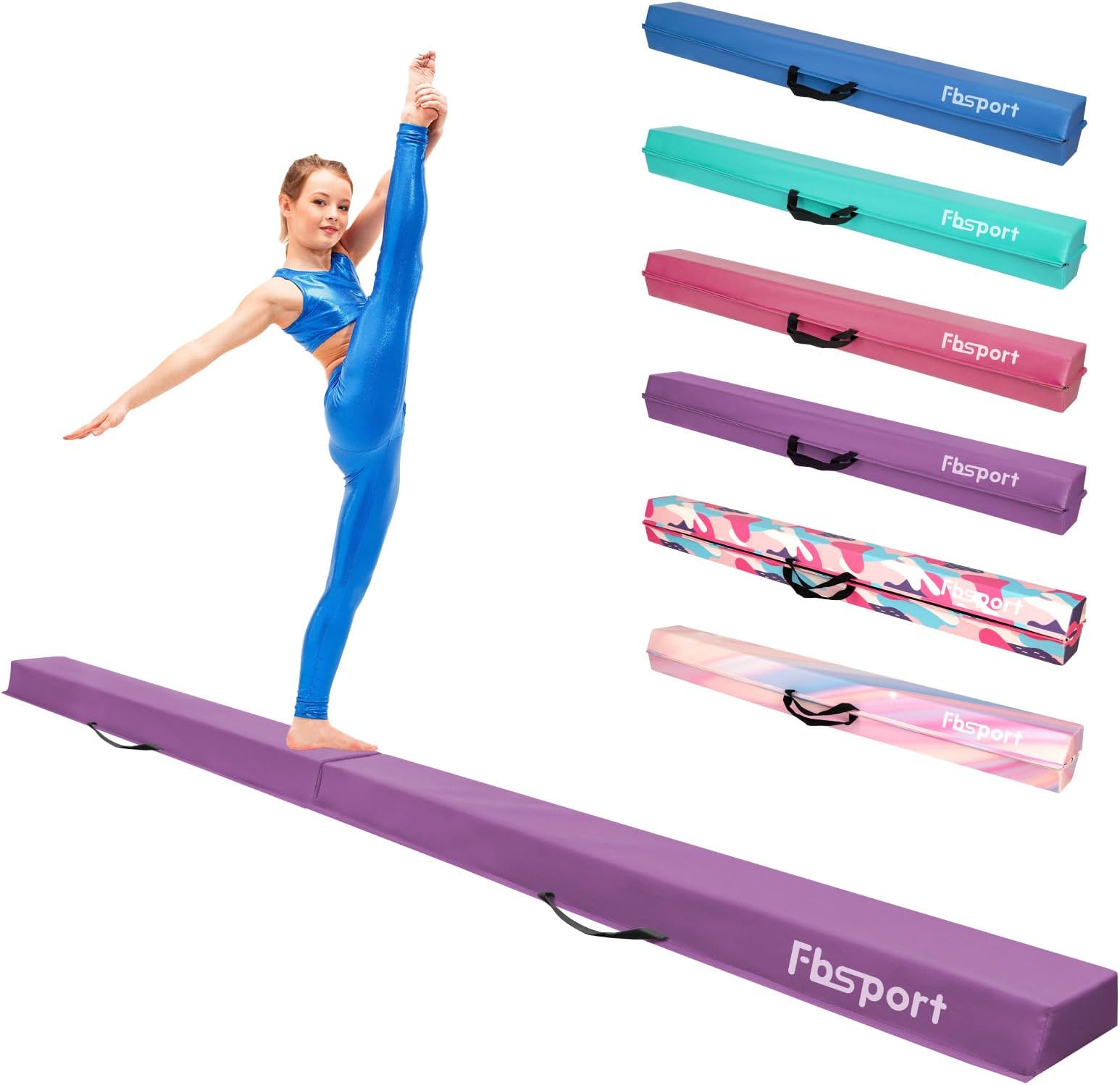 FBSPORT 8/10ft Balance Beam: Folding Floor Gymnastics Equipment PU Leather for Kids Adults,Non Slip Rubber Base, Gymnastics Beam for Training, Practice, Professional Home Training