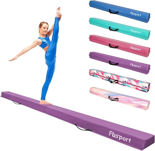 FBSPORT Haz de equilibrio de 810 pies equipo de gimnasia plegable de piel sintética para niños y adultos, base de goma antideslizante, viga de