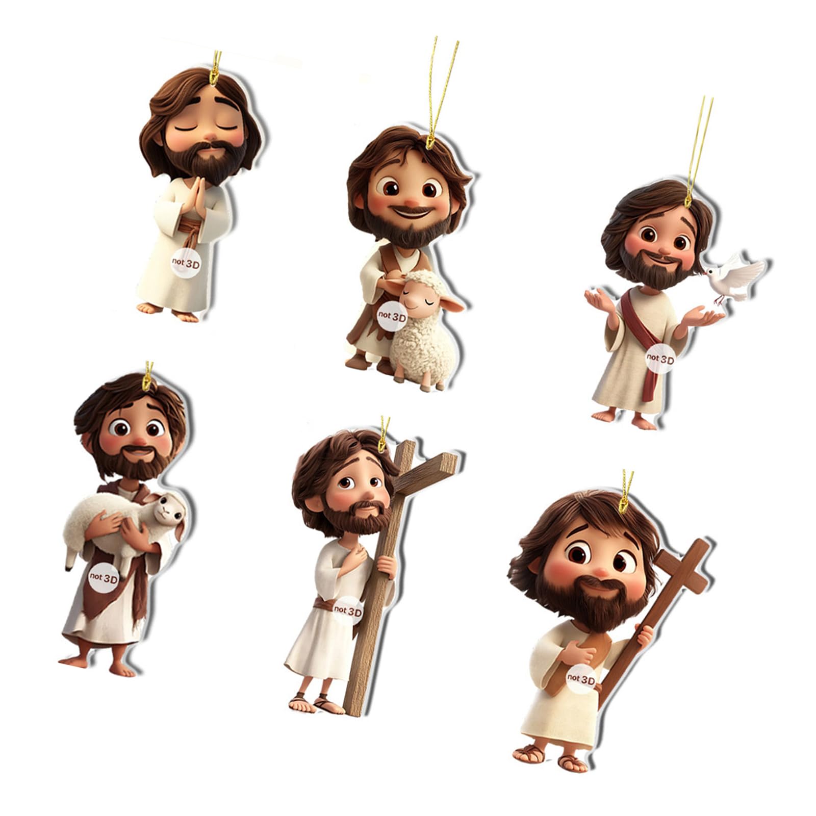 6Pcs 2D Religious Pendant Acrylic Religious Hanging Ornament for Car Interiors Wall Door Christmas Decoration Door Hanging Ornament