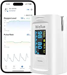 Wellue Oxímetro De Pulso Bluetooth Na Ponta Do Dedo, Monitor De Saturação De Oxigênio No Sangue Com Memória Integrada, Tela Oled, Baterias, Aplicativo Gratuito, Bolsa De Transporte E Cordão