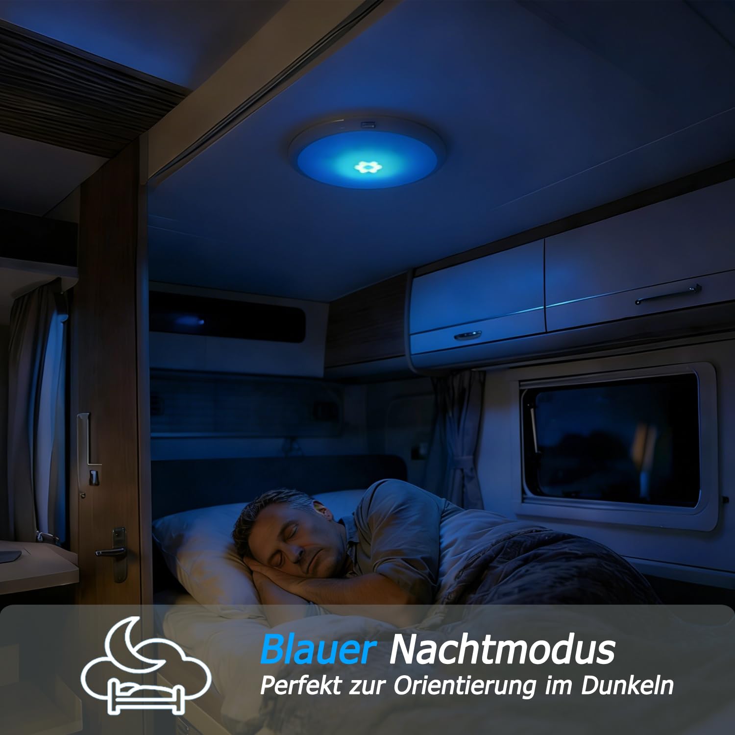 D-lite 12V Deckenlampe Wohnmobil, Wohnwagen Deckenleuchte, Kaltweißes Licht 6000K, Dimmbar, mit Blauem Licht, Memory-Funktion, Φ22CM Rund, Flach LED Lampe für Camper, Boot, Caravan