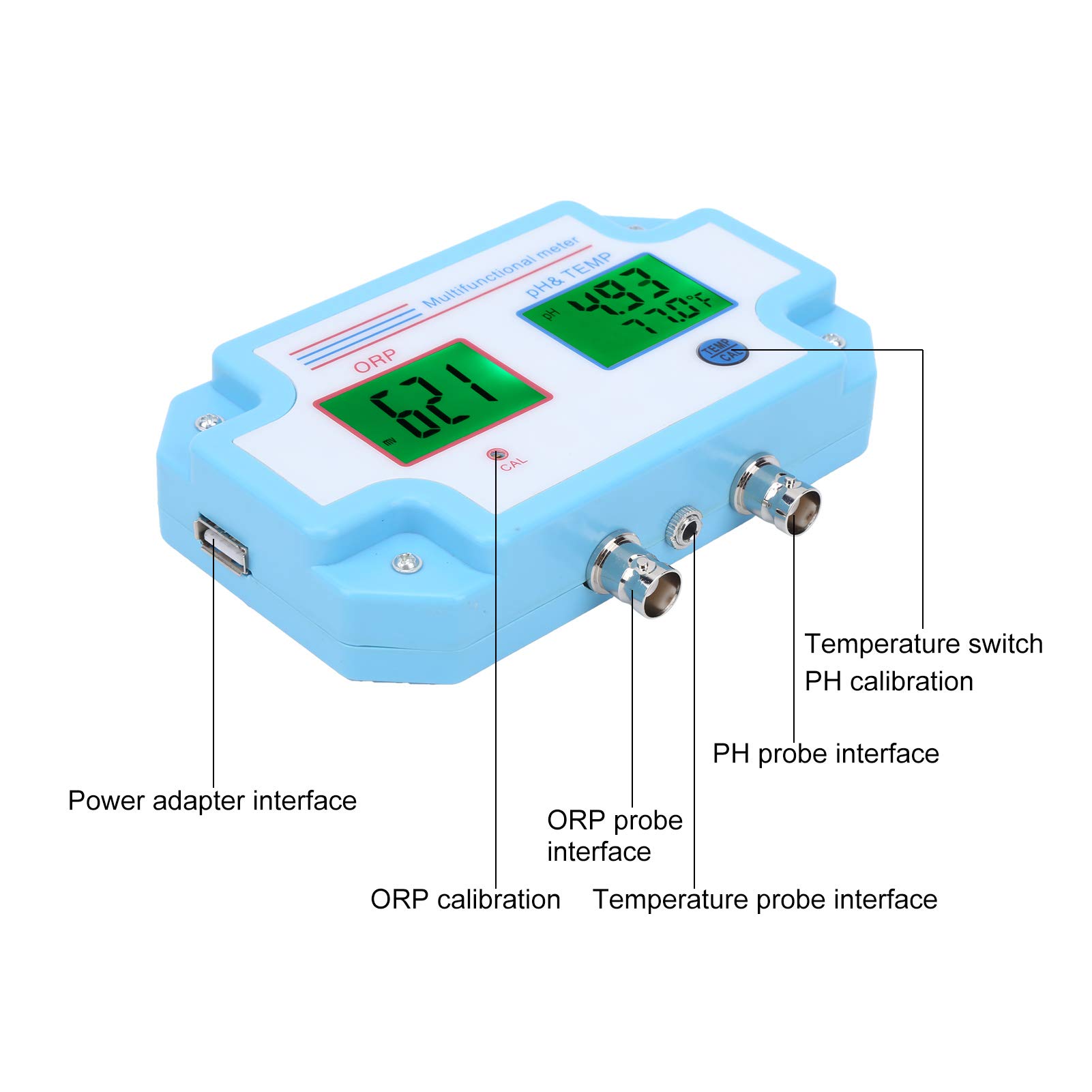 Tester jakości wody, monitor pH/redoks/temperatura z sondą, cyfrowy multiparametr LCD 1 w 3, dokładność 0-14PH ± 0,1PH, zakres -1999-1999 mV dla Plant Pool Spa(EU)