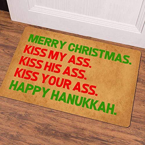 Ruiyida Entrance Mat Merry Christmas Kiss My Ass Kiss His Ass Kiss Your Ass Happy Hanukkah Funny Doormat Door Mat Decorative Indoor Non-Woven 23.6 By 15.7 Inch Machine Washable Fabric Top #TOP1