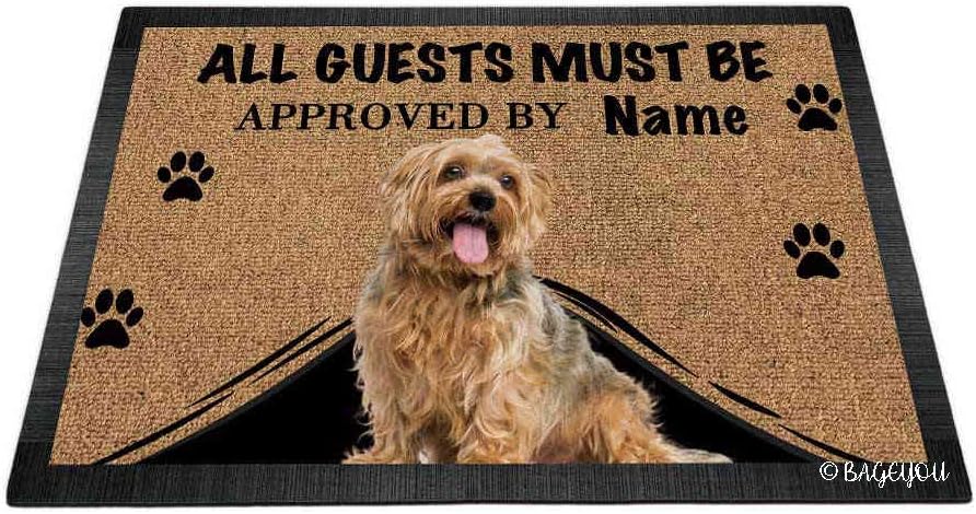 BAGEYOU All Guests Must be Approved Doormat with My Love Dog Cute Yorkshire Terrier Yorkie Welcome Floor Mat Custom Name 23.6 X 15.7