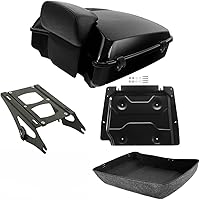 Vista 19 de TCMT Pestillos negros picados para motocicleta, maletero con respaldo compatible con Harley Davidson 2014-2025 Touring CVO Road King Road Glide