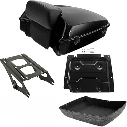 Miniatura 19 de TCMT Pestillos negros picados para motocicleta, maletero con respaldo compatible con Harley Davidson 2014-2025 Touring CVO Road King Road Glide