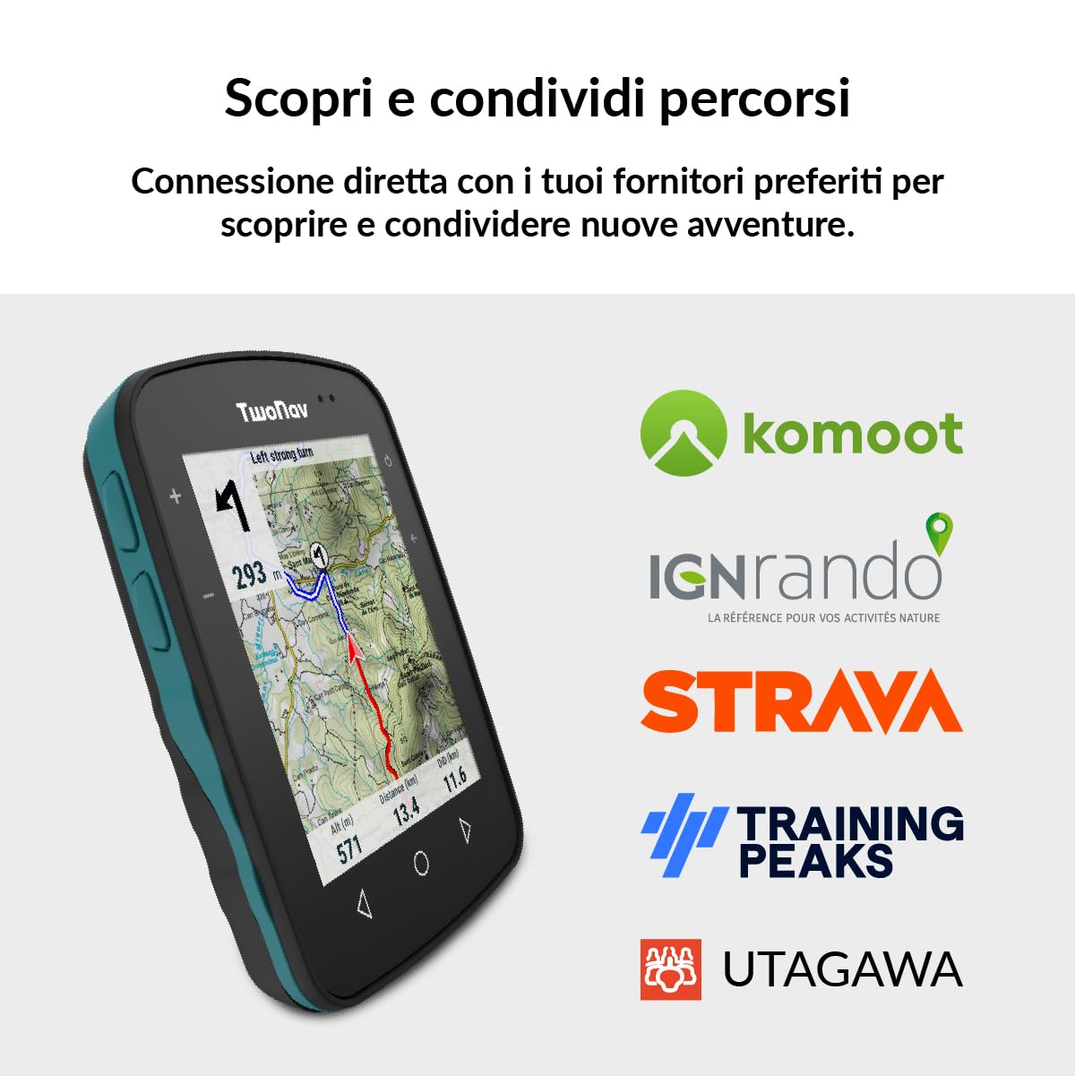 TwoNav Terra (64 GB) + Carta completa Italia TomTom, GPS con schermo wide da 3,7 pollici per montagna, escursionismo, MTB, bicicletta