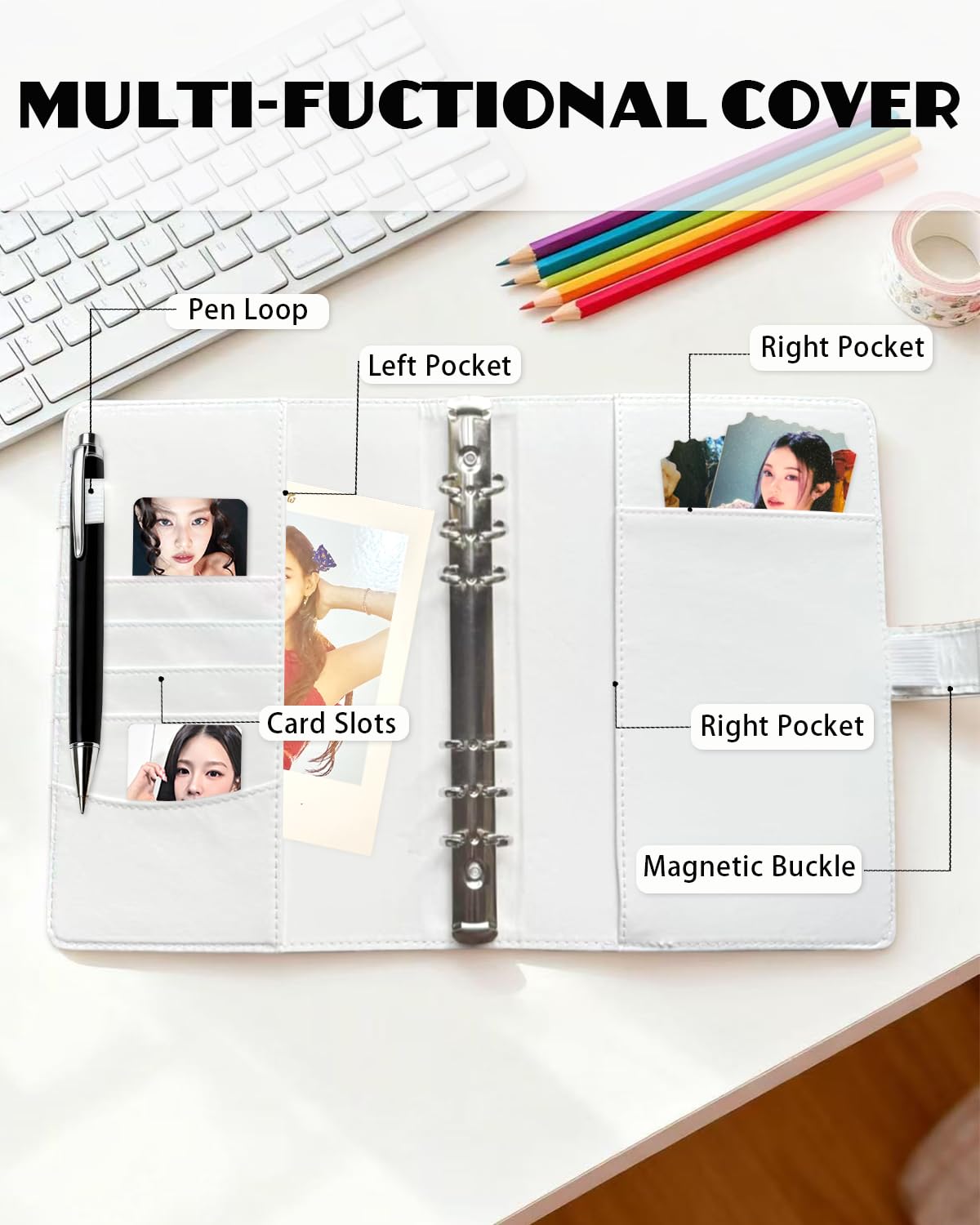 Raccoglitore per carte fotografiche A5 con 30 maniche interne (4 tasche e doppio lato), raccoglitore per carte collezionabili a 6 anelli e 4 tasche, in pelle PU, con chiusura a fibbia magnetica, può
