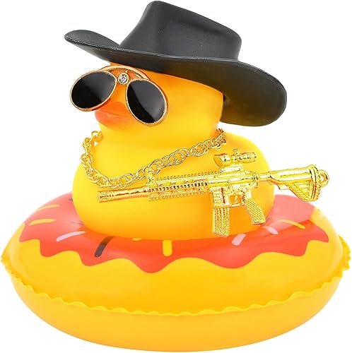 Pato de goma para tablero de automóvil, decoración de tablero de automóvil, patos chirriantes, accesorios de decoración de automóvil con sombrero,
