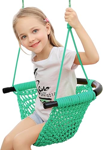 Miniatura 1 de ROPECUBE Asiento de columpio para niños, columpio tejido a mano, asiento de columpio para niños con cuerdas ajustables, asiento de columpio para