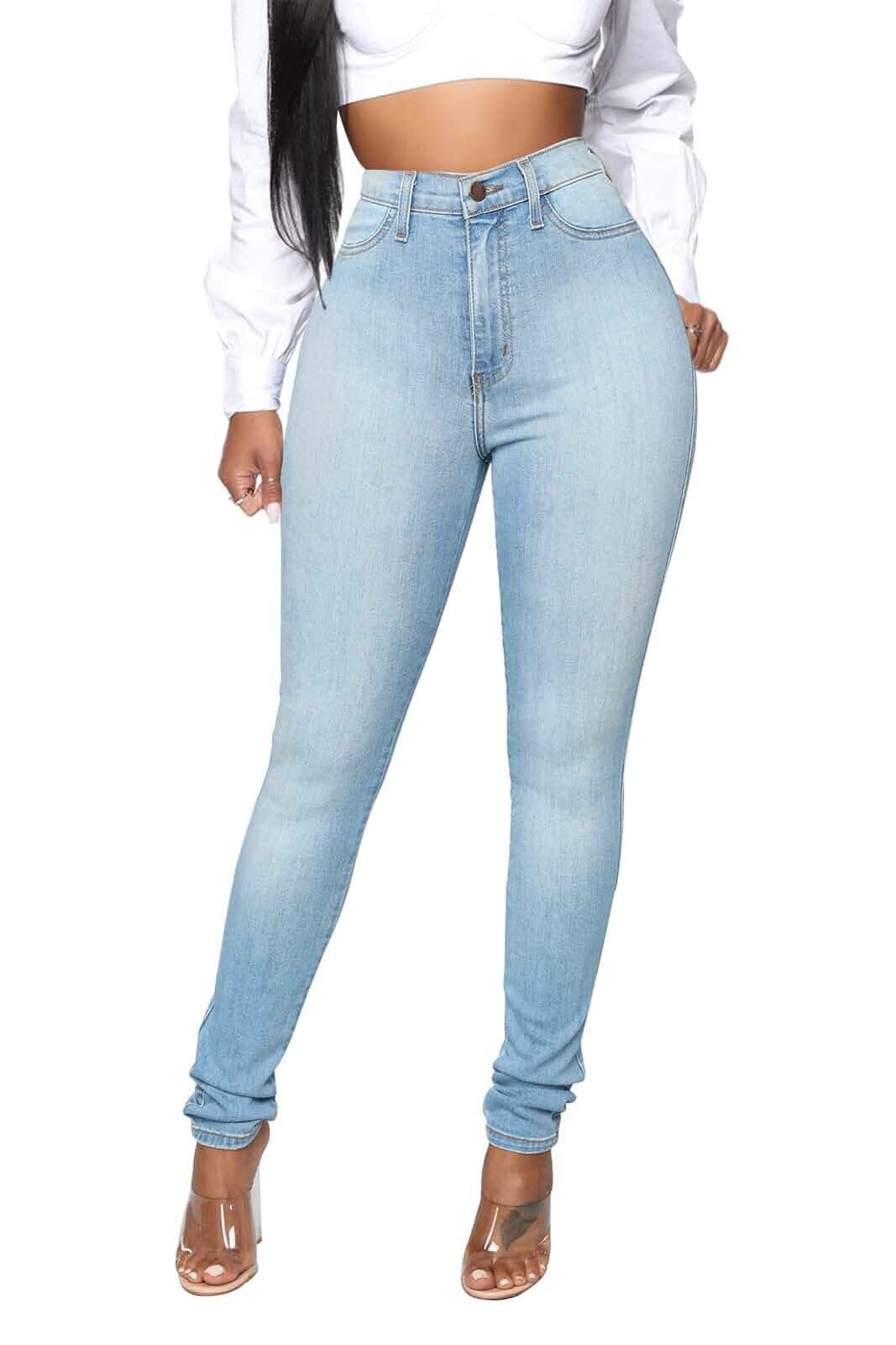 KUNMI Womens Classic High Waisted Skinny Stretch Butt Lifting Jeans Slim Fit Denim Pants Jeans