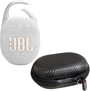 JBL Clip 5 Ultra Portable Bluetooth Speaker with gSport Carbon Fiber Case White