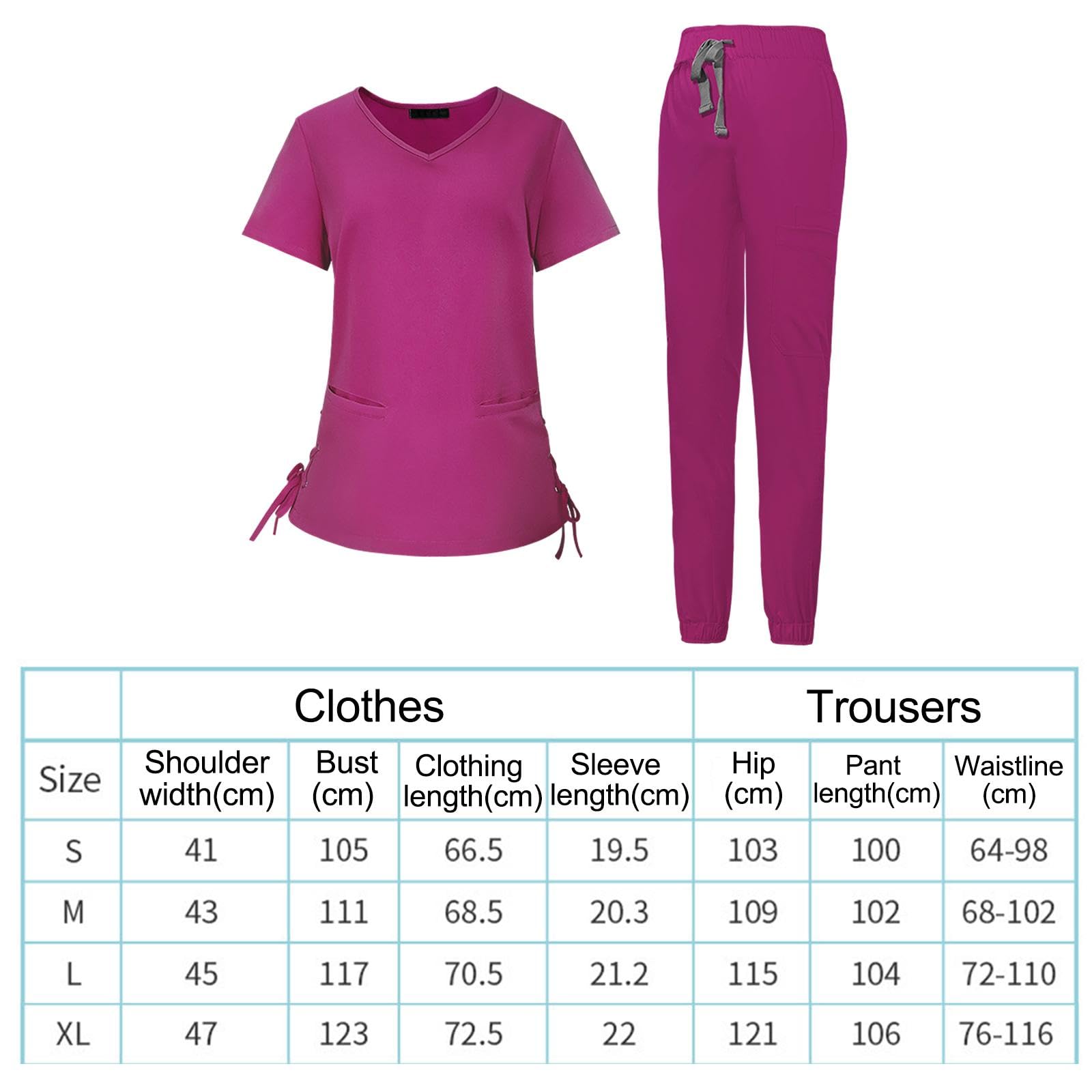 kowaku Set Scrub da Donna Divise da Lavoro da Infermiera Abbigliamento da Lavoro Scollo a Pantaloni da Jogger Eleganti Morbidi e Resistenti alle, Rosa scuro L