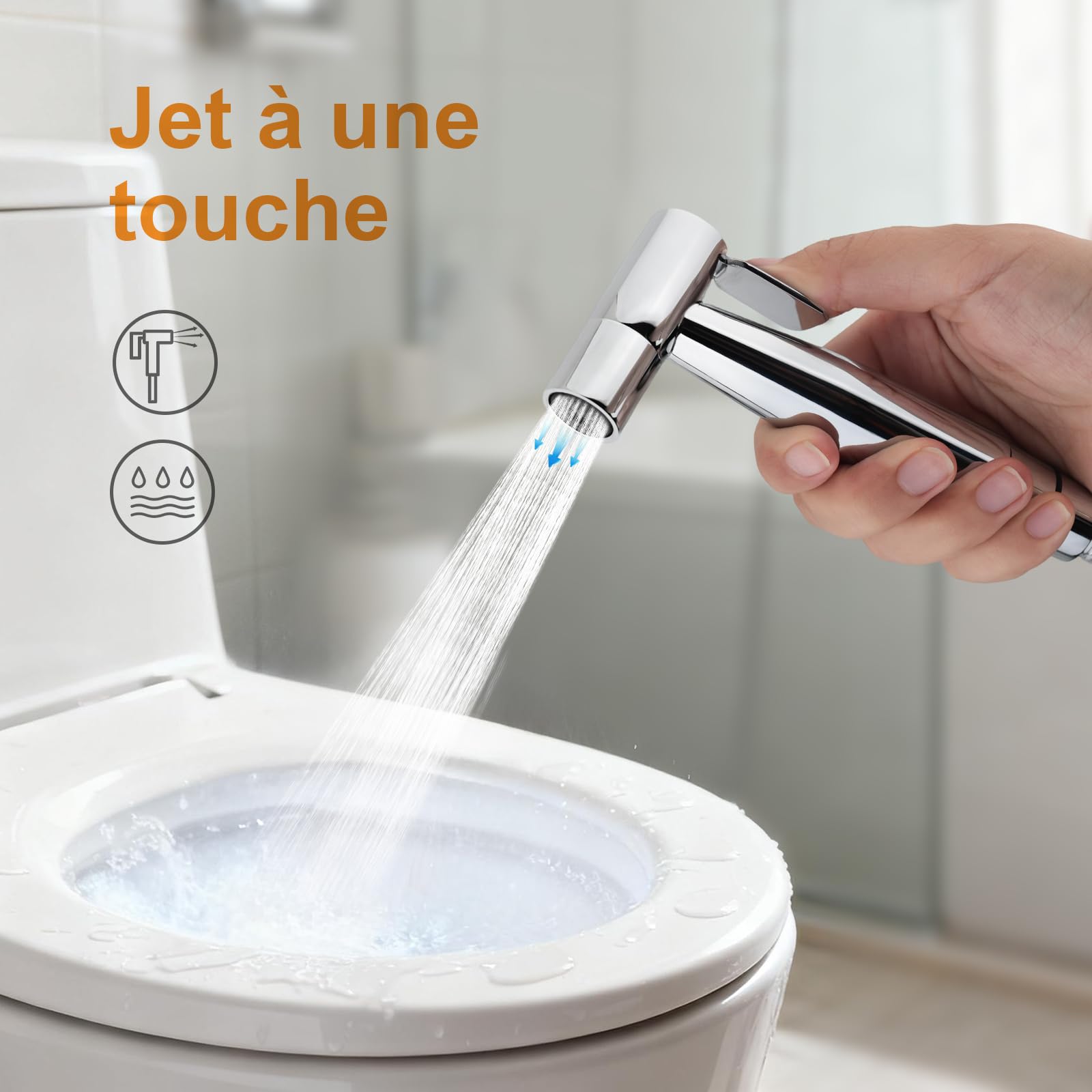 Ibergrif robinet WC et bidet argenté avec douchette | Mélangeur monocommande, support mural et tuyau en acier inoxydable 1,2 m