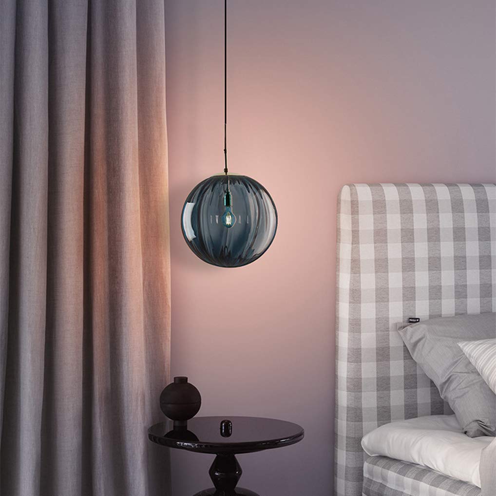 LANMOU Szklana lampa wisząca w stylu vintage, 1-punktowa lampa wisząca ze szklaną kulą, abażur z regulacją wysokości, kula, do salonu, żyrandol, Ø 20 cm, okrągła lampa wisząca, długość kabla 120 cm