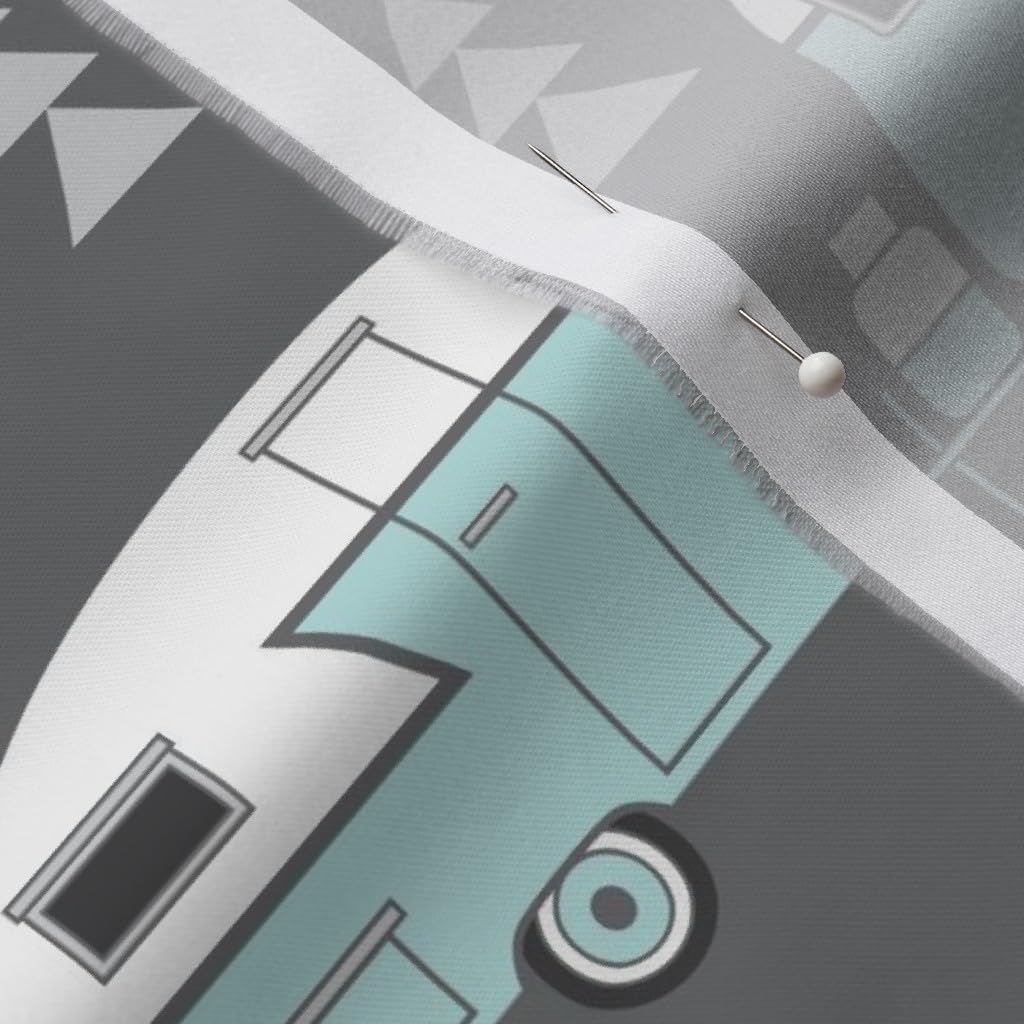 Spoonflower Fabric - Trailer Vintage Turquoise Charcoal Camp Camping Camper Retro Caravan Printed on Organic Cotton Sateen Fabric by The Yard - Sewing Quilting Apparel Home Decor