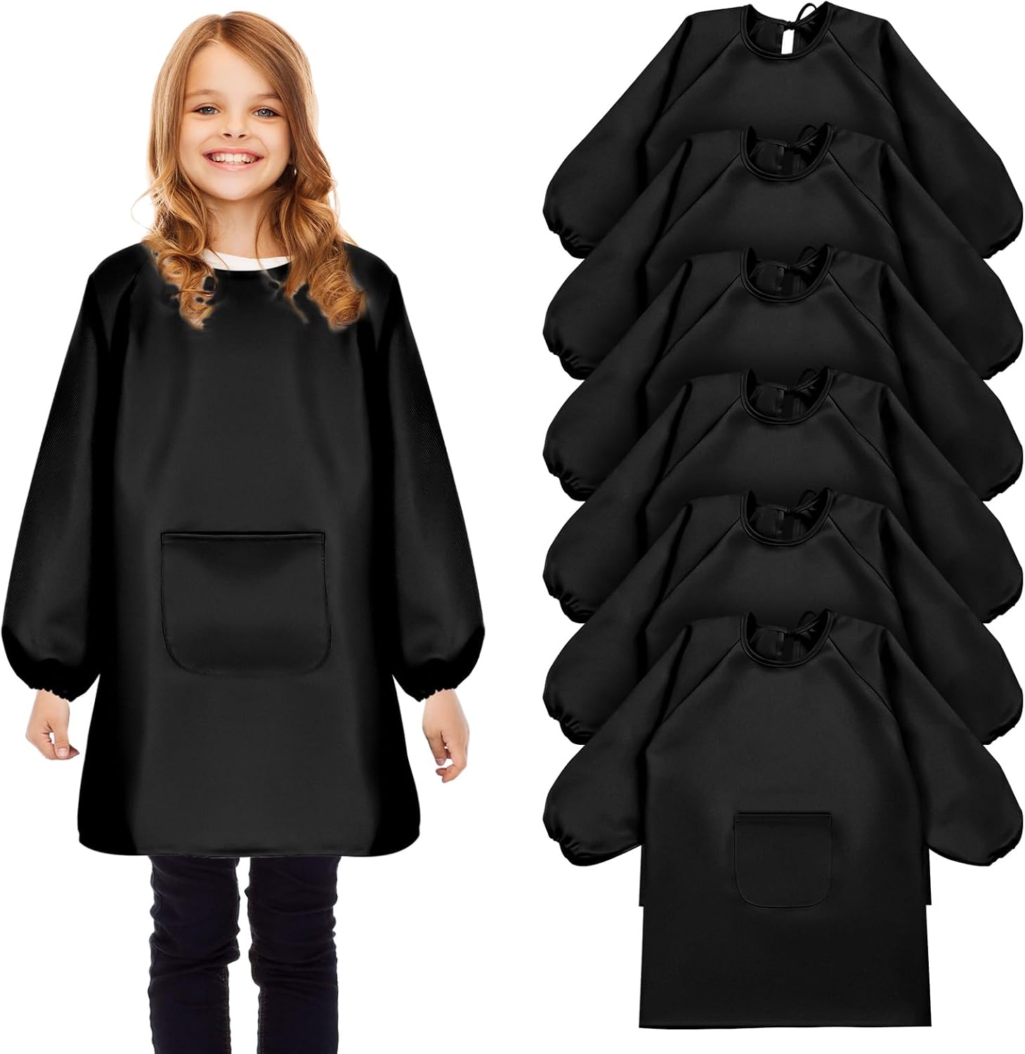 Geyoga Kids Art Smock Long Sleeve with Pocket Waterproof Kid Paint Apron Full Cover Smock for Toddler Age 3-12