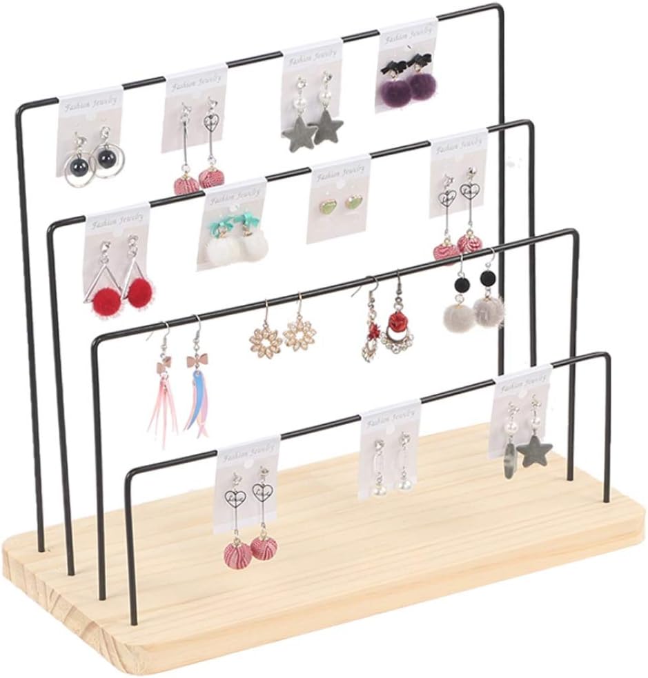 Solid Wood Wrought Iron Earring Holder Household Earring Storage Card Paper Hanging Ear Clip Jewelry Holder (Color : A)