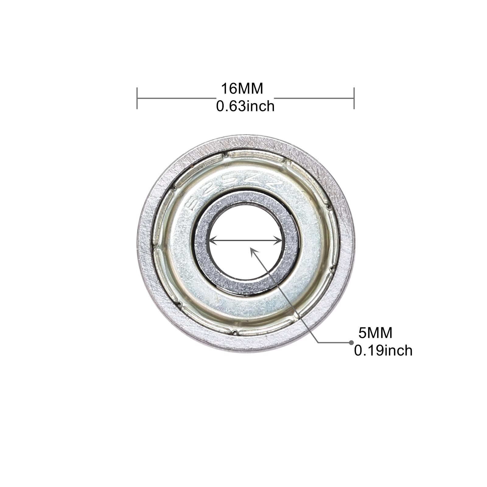 12 rodamientos de bolas de ranura profunda 625ZZ (5 mm x 16 mm x 5 mm) para monopatín, impresora 3D, piezas de transmisión mecánica DIY