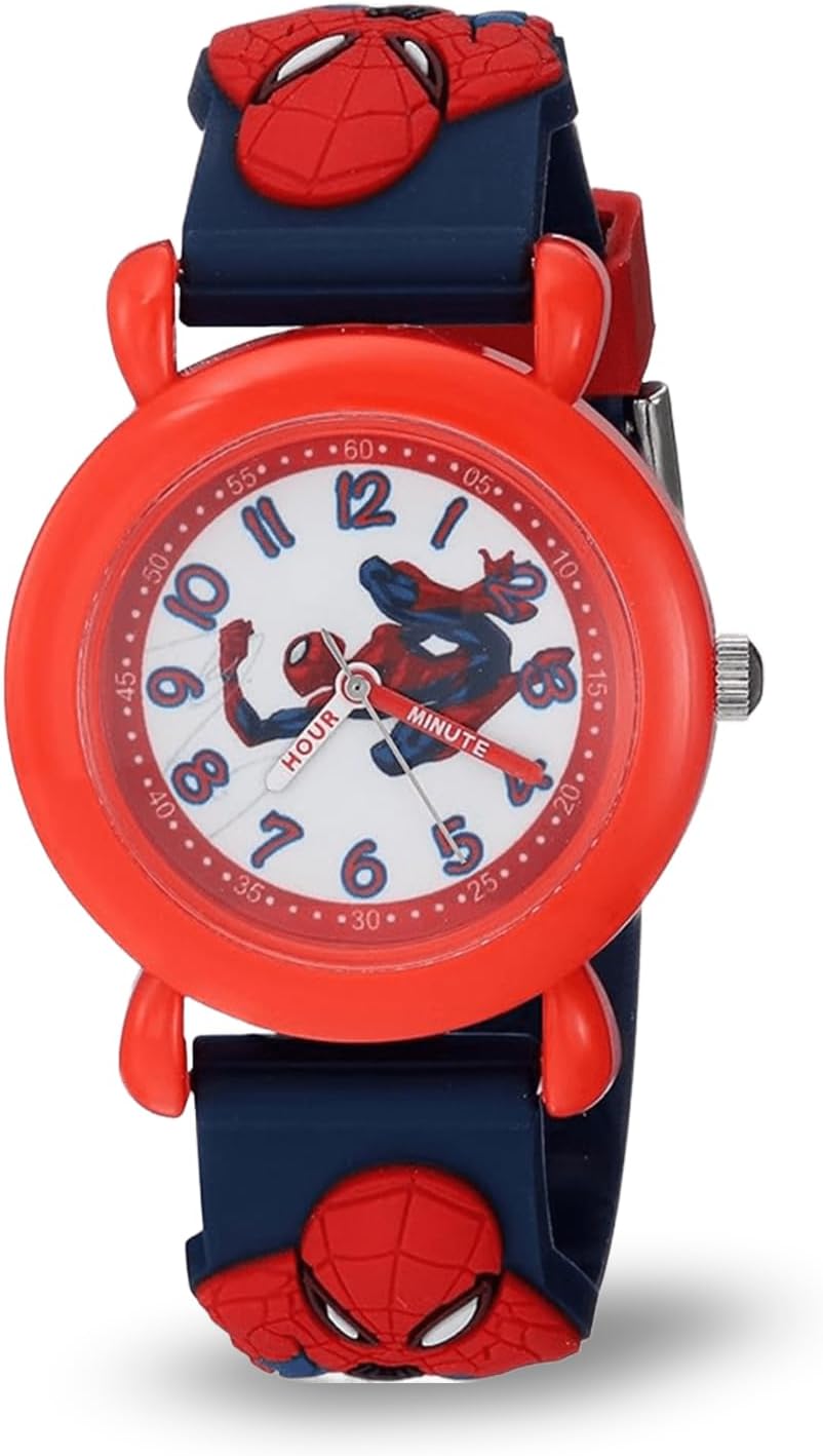 Marvel Spiderman Watch for Kids - Spiderman Watch Boys - Spider-Man Watches for Boys 4-6 - Toys - Kids - Marvel Toddler - Teen - Dark Blue Case - Multicolor 3D Strap