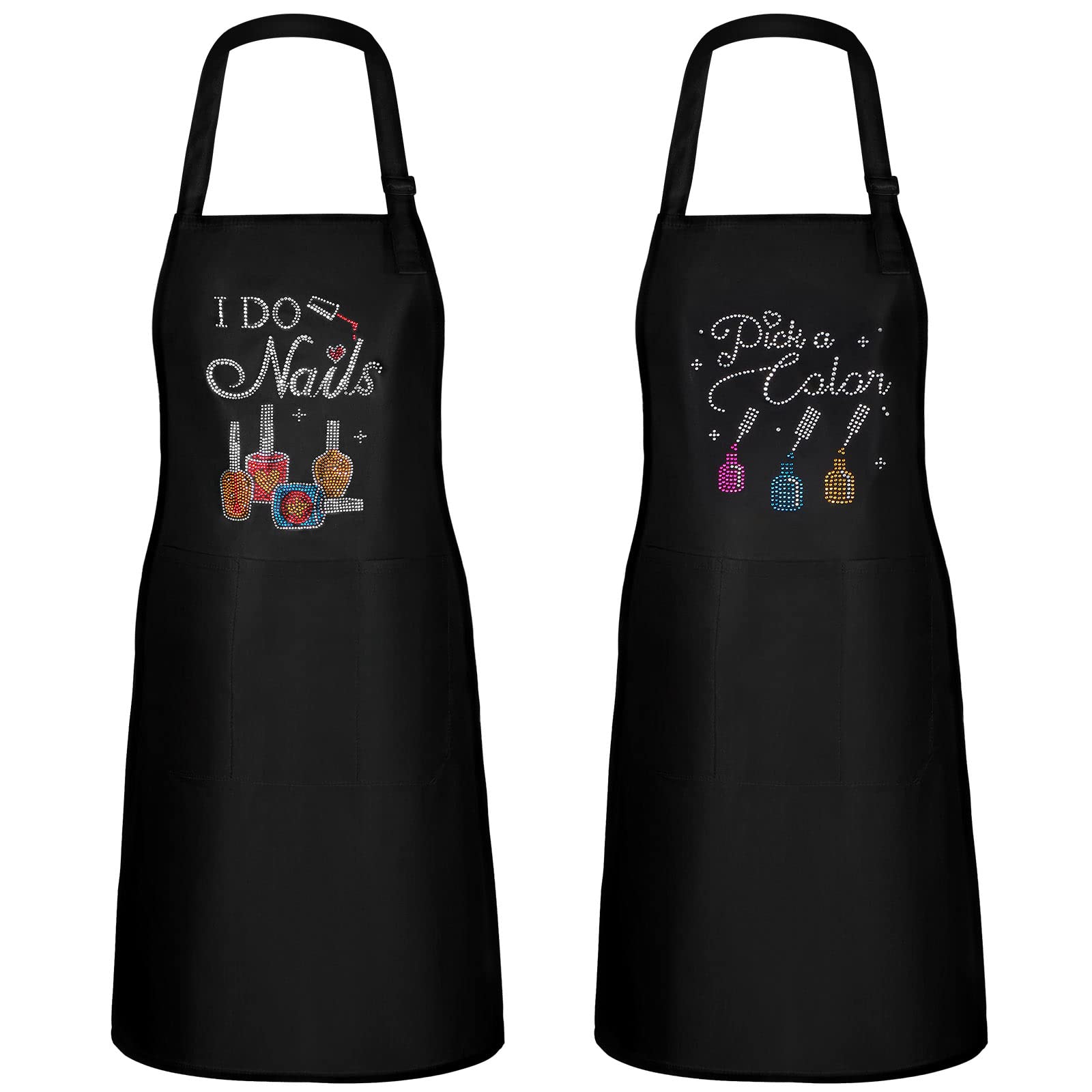 SATINIOR I Do Nails Nail Tech Cosmetology Apron with Colorful Rhinestone 2 Pieces Waterproof Nail Apron with 3 Pockets