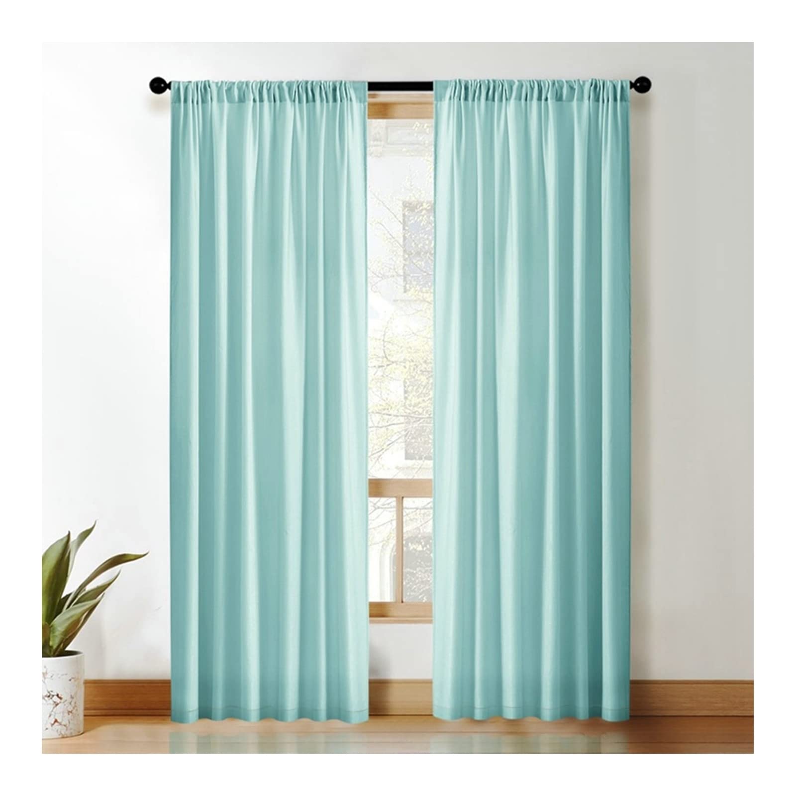 Tenda Semitrasparente Poliestere, Doppia Tenda Soggiorno Moderna senza Fori Tende Interni Finestra 107x115CM Blu Verde