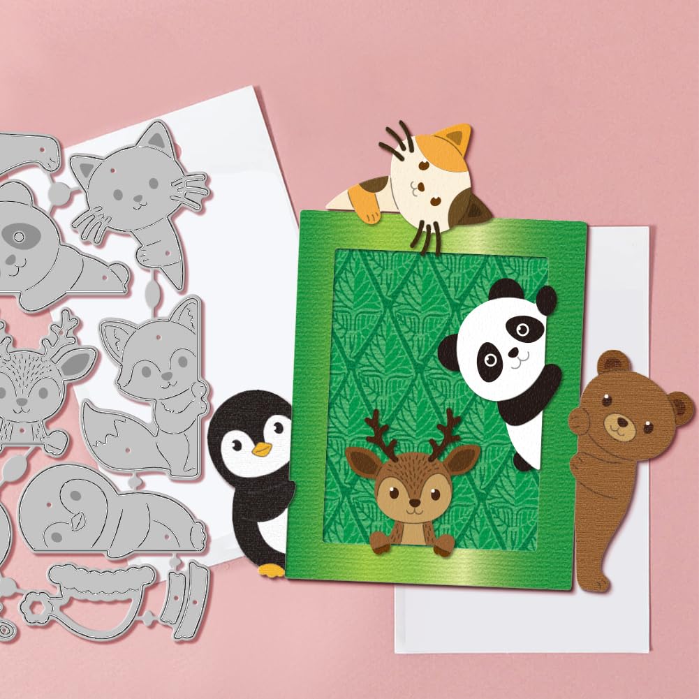 GLOBLELAND Peeking Animals Cutting Dies Metal Cat Bear Deer Penguin Shakers Cutting Die Template Paper Cutting Dies for Scrapbooking Card Making Crafts Paper Cards - Image 3
