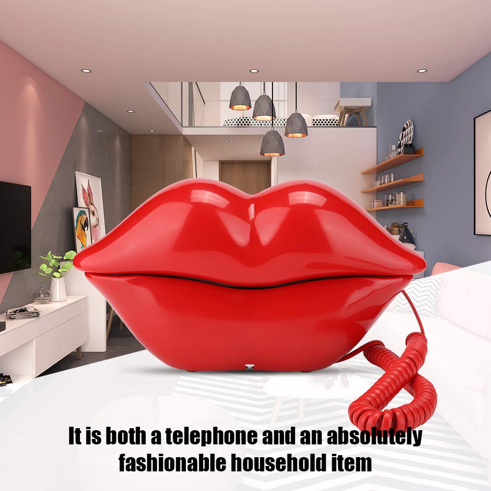 haustelefon,Lippen Telefon,Rosa Lippentelefon,Lippentelefon,Festnetztelefone Wx 3061 Multifunktionales Süßes Lippenform-Telefon-Schreibtischtelefon-Heimdekorationsset Rot (Groß Rot)