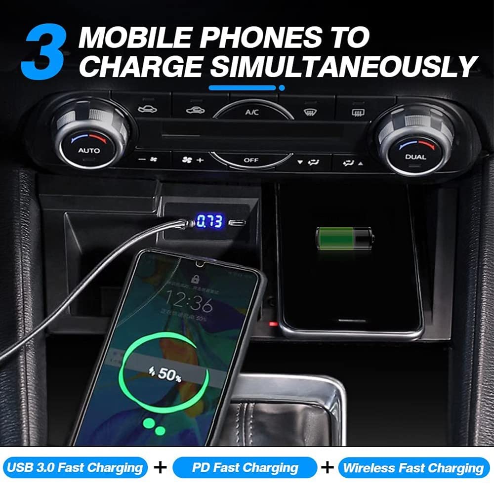 2022 Upgrade Kabelloses Ladegerät Auto Kompatibel mit Mazda CX5 CX-5 2017 2018 2019 2020 2021 Center Console-Zubehörfeld, 15W Wireless Schnell-ladegerät für iPhone 12/11/X Samsung S20/S10