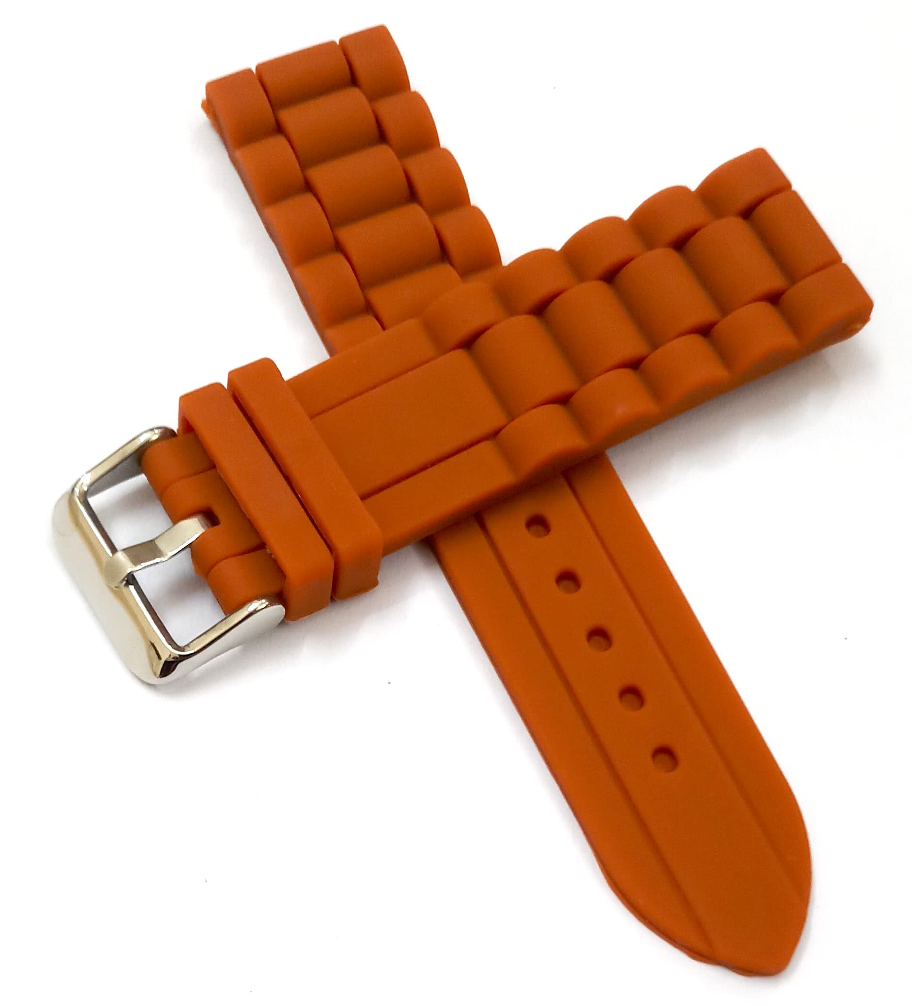 Ewatchaccessories 22mm Silicone Rubber Orange Watch Band Strap for Men and Women | Comfortable and Durable Material | Silver Buckle (B0B1DMG76S) Amazon Price History, Amazon Price Tracker