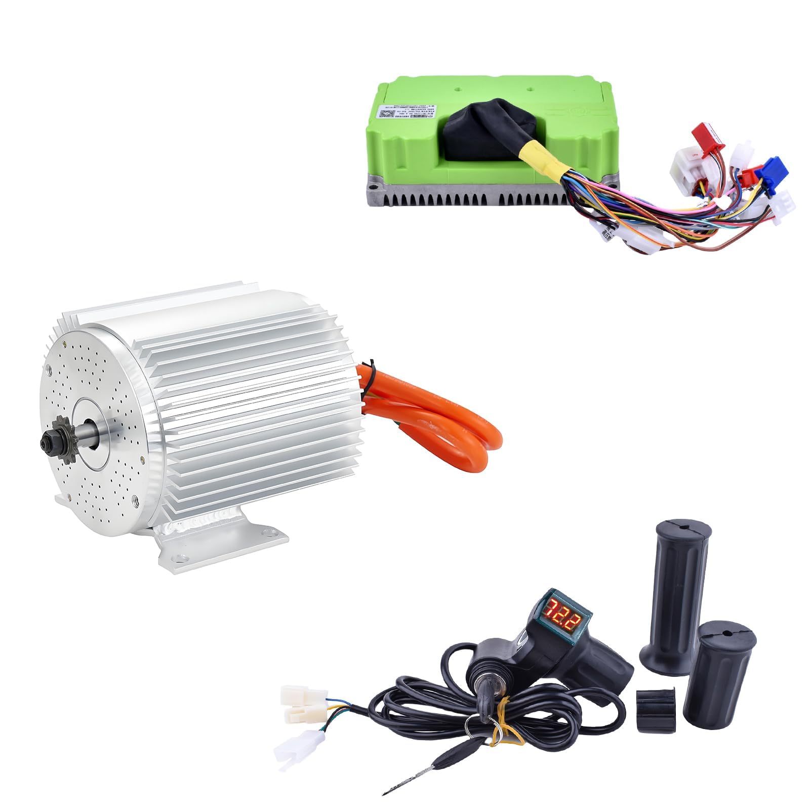 Electric DC Motor 72V 3000W Motor Kit with 48V-72V Brushless Controller and Half Twist Throttle for Go-Carts Programmable Brushless Controller with Temperature Sensing Function (72V 3000W)