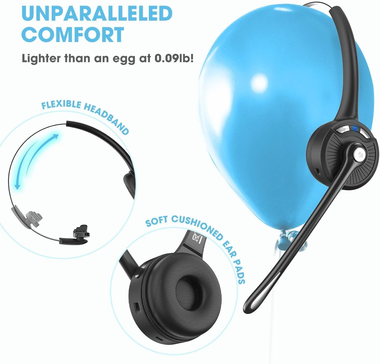 cuffie Bluetooth con microfono, cuffie on-ear wireless con cancellazione del rumore e stazione di ricarica, cuffie per telefono con pulsante muto per laptop, Skype, call center, ufficio