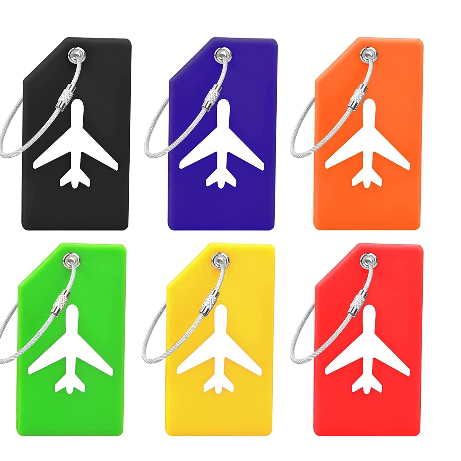 TKTTBD Luggage Tags, 6pcs Silicone Luggage Tag Suitcase Tags Bright Color Baggage Tags with Name ID Card Stainless Steel Loops for Travel Bag Suitcase (Multicolor)