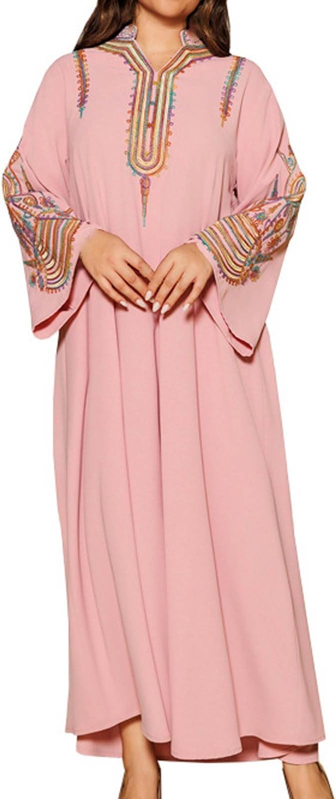 Muslim Dress for Women Modern Turkish Style Embroidered Pullover Maxi Dress Modest Islamic Robe Caftan Loose Fit Dubai Outfits