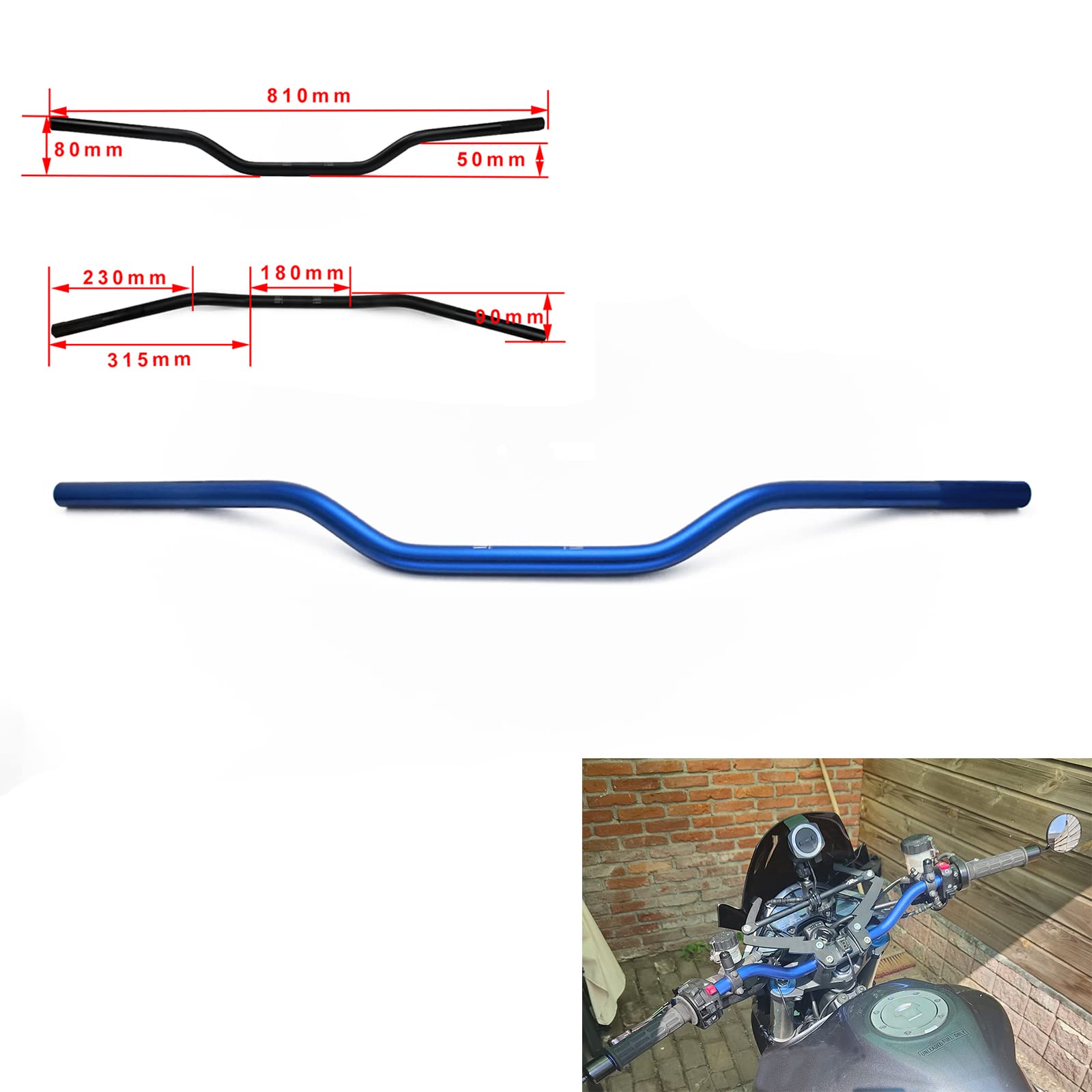 7/8" 22mm Motorcycle Handlebar Universal Low Rise Blue Handle Bar For CRF YZF KXF KLX RMZ DRZ KX RM YZ SX EXC XC 65 85 125 250 300 350 450 Dirt Bike Motocross ATV