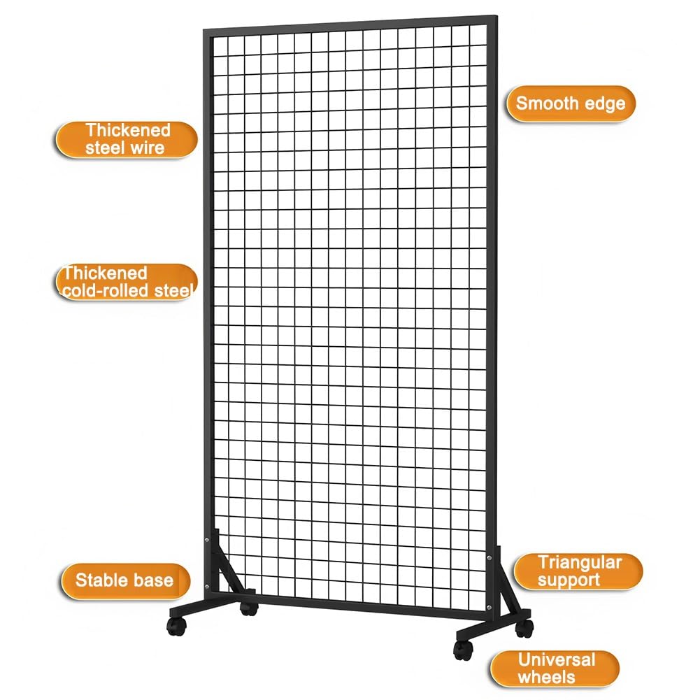 Torre De Paneles De Pared De Rejilla De Alambre Móvil Y Pesada, Estante De Almacenamiento Independiente Con 4 Ruedas Y 20 Ganchos, Expositor De Rejilla Artística Para Tiendas(Blanco,60x40x160 cm)