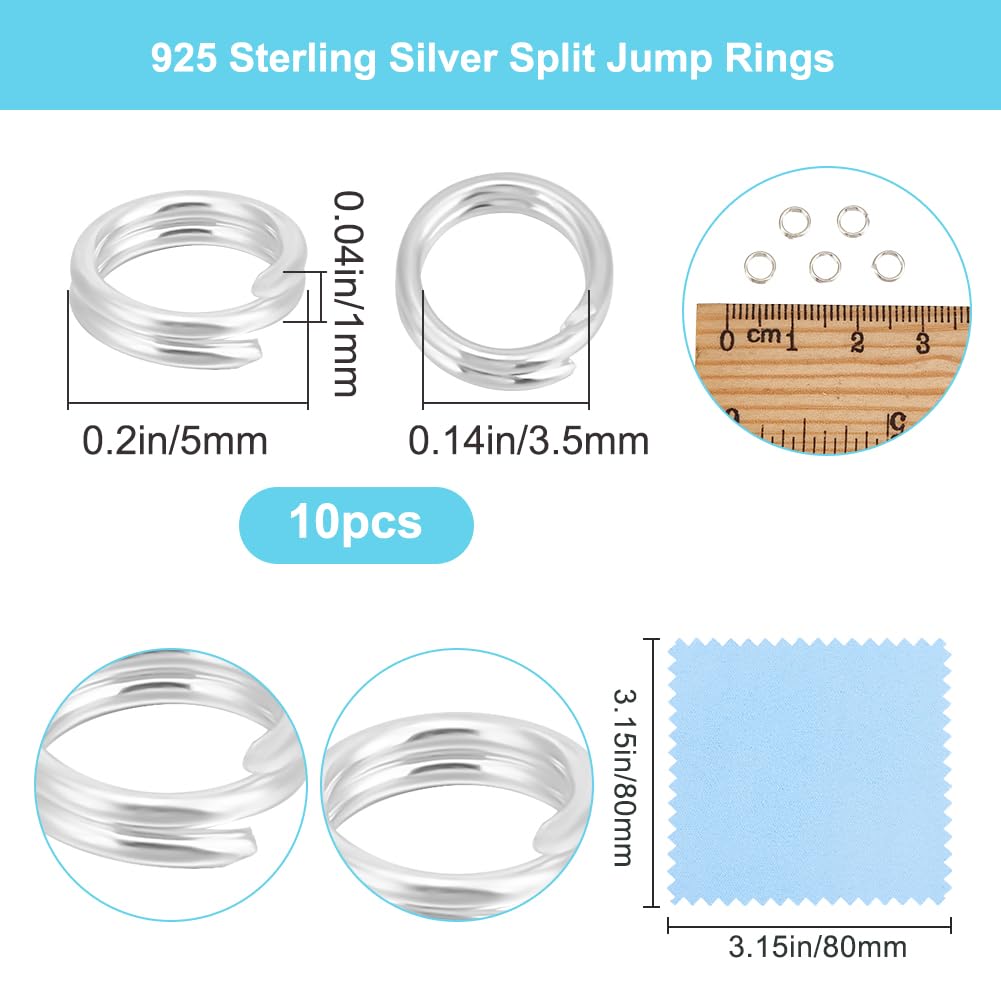 Beebeecraft 10Pcs 925 Sterling Silver Split Jump Rings 5x1mm Tiny Round Open Double Loop Jump Rings Connectors with Box Polishing Cloth for Jewellery Making Charm Necklaces Bracelet Keychains Craft - Image 2