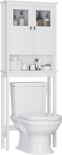 Miniatura 8 de Spirich Gabinete de baño sobre inodoro, armario de almacenamiento de baño con puertas de vidrio y estantes ajustables, armario de almacenamiento