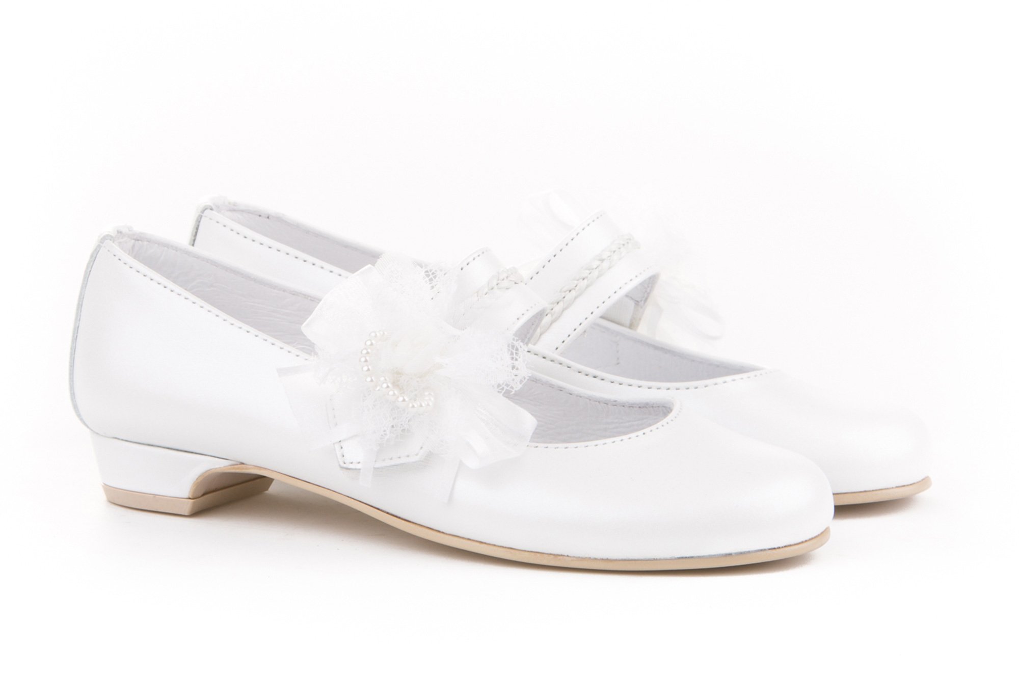 Zapatos de niña Fabricados en Piel para comunión con tacón. Calzado de niña Hecho a Mano - MiPequeña Modelo 997v Color