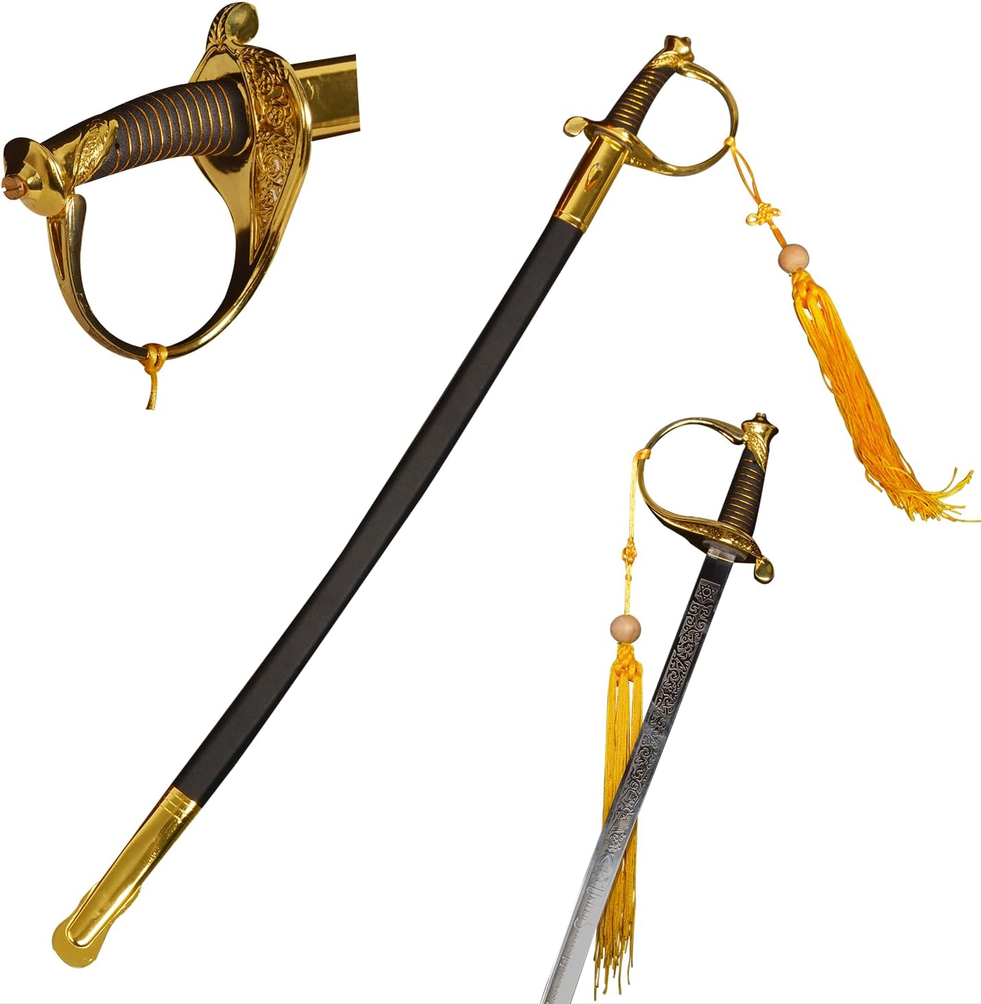 37.8" Stainless Steel US Marine Corps NCO Sword Officer Sword for Cosplay, Performance Prop,Ceremony Collection, Gold