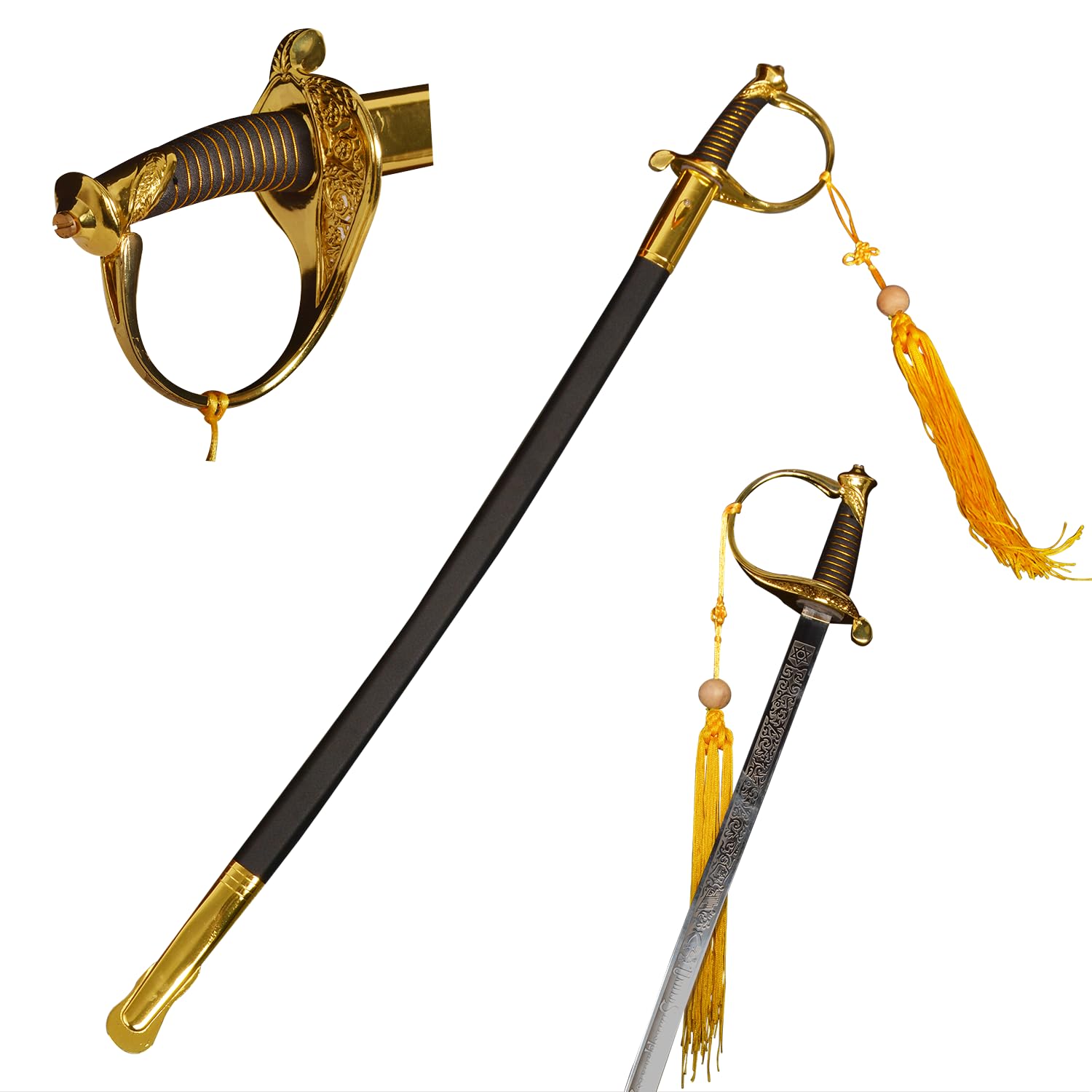 37.8" Stainless Steel US Marine Corps NCO Sword Officer Sword for Cosplay, Performance Prop,Ceremony Collection, Gold