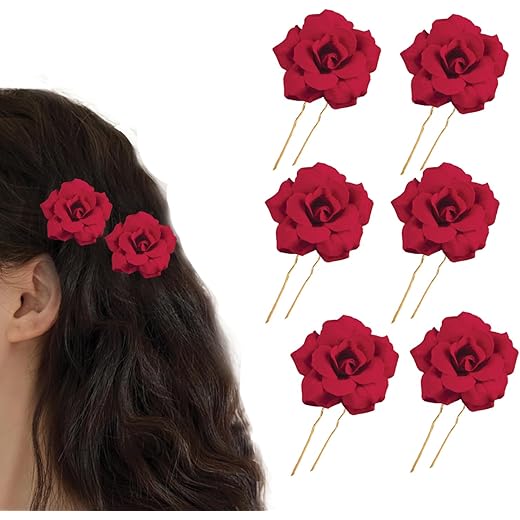 TEMPERIA Hair Accessories - Red Rose Clips (6pcs)