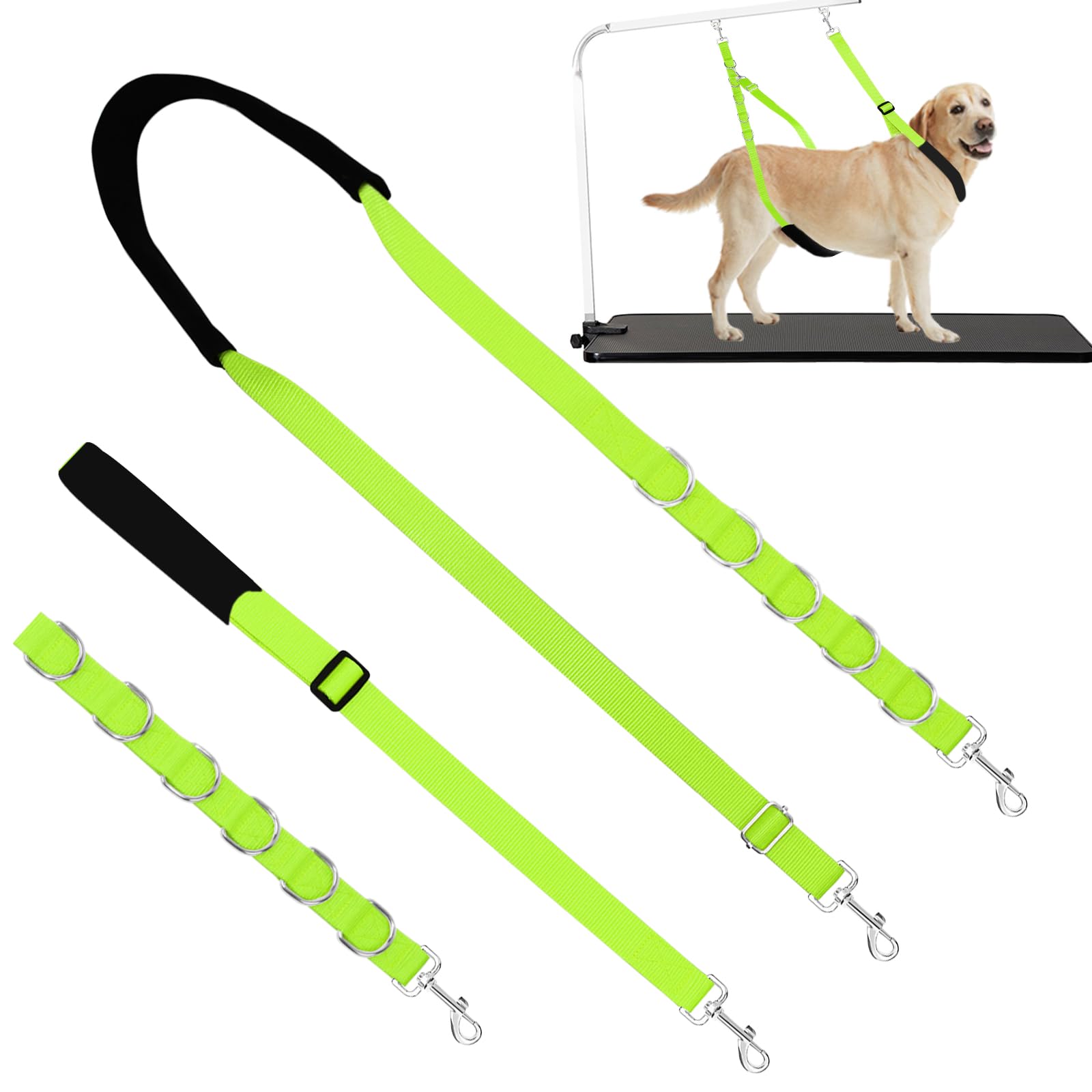 ASOCEA Dog Grooming Belly Strap Nylon Grooming Restraint Loop Noose Dog Grooming Extension Strap Adjustable Traction Leash with D-Rings for Small Medium Cats Dogs Grooming Bathing (Green)