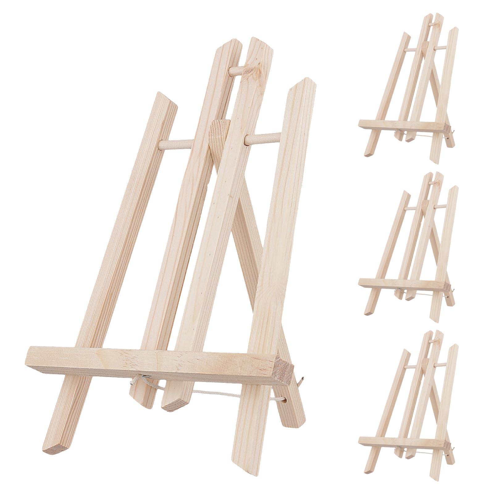 PINGEUI 4 Pcs Wooden Easel Stand, 30 cm Adjustable Small Easel Stand, Tabletop Display Canvas Holder for Painting, Drawing, Photo, Frame