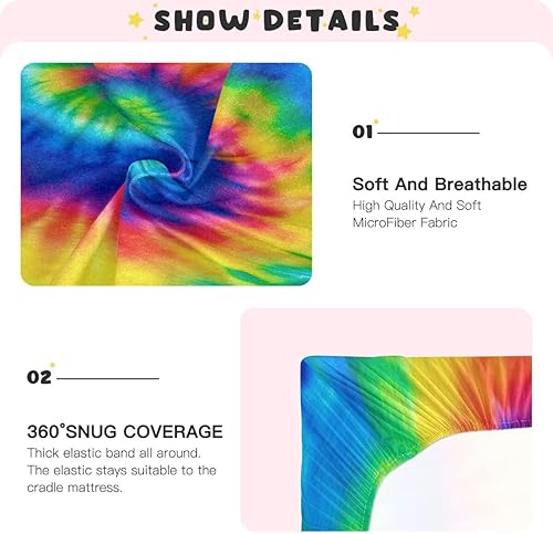 Miniatura 5 de xigua Sábana bajera ajustable de teñido anudado para niños y niñas, transpirable y suave, para colchones estándar de corral y niños pequeños Hierba