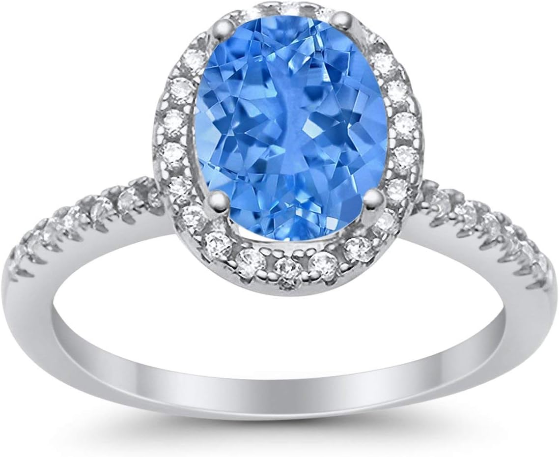 Blue Apple Co. Solitaire Accent Engagement Ring Halo Oval Simulated Round Cubic Zirconia 925 Sterling Silver Choose Color