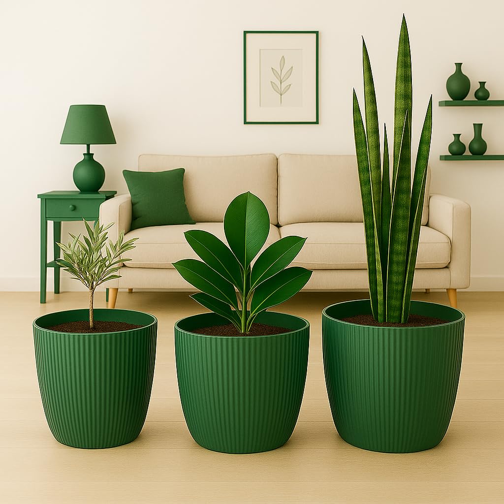 Home Garden Ornaments Pot De Fleur Interieur - Pots De Fleurs Exterieur - Rayés Pot Plante Intérieur Lot De 3 - Décoratif Pot De Fleur Exterieur (Diamètre: 18cm, Couleur: Beige Clair