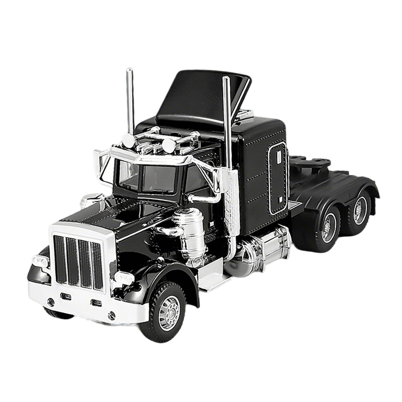 Colcolo 1/32 Semi Heavy Truck Toy Diecast Trucks Model, Educational Rubber Tires Table Ornament with Light and Sound, black